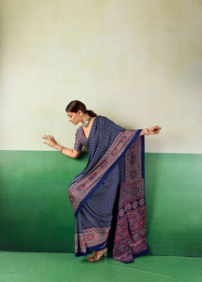 Royal Indigo Ajrakh Saree