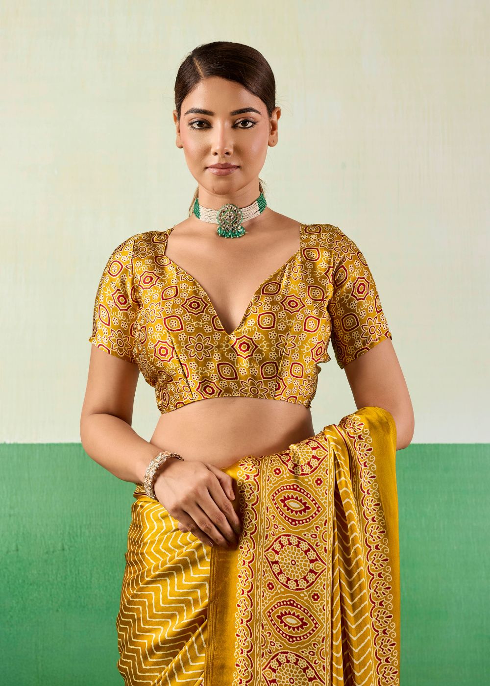 Mustard Gold Ajrakh Saree
