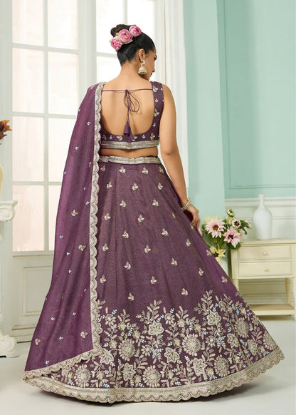 Royal Purple Tissue Silk Lehenga Set