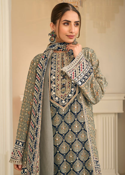 Slate Grey Premium Crepe Silk Suit Set
