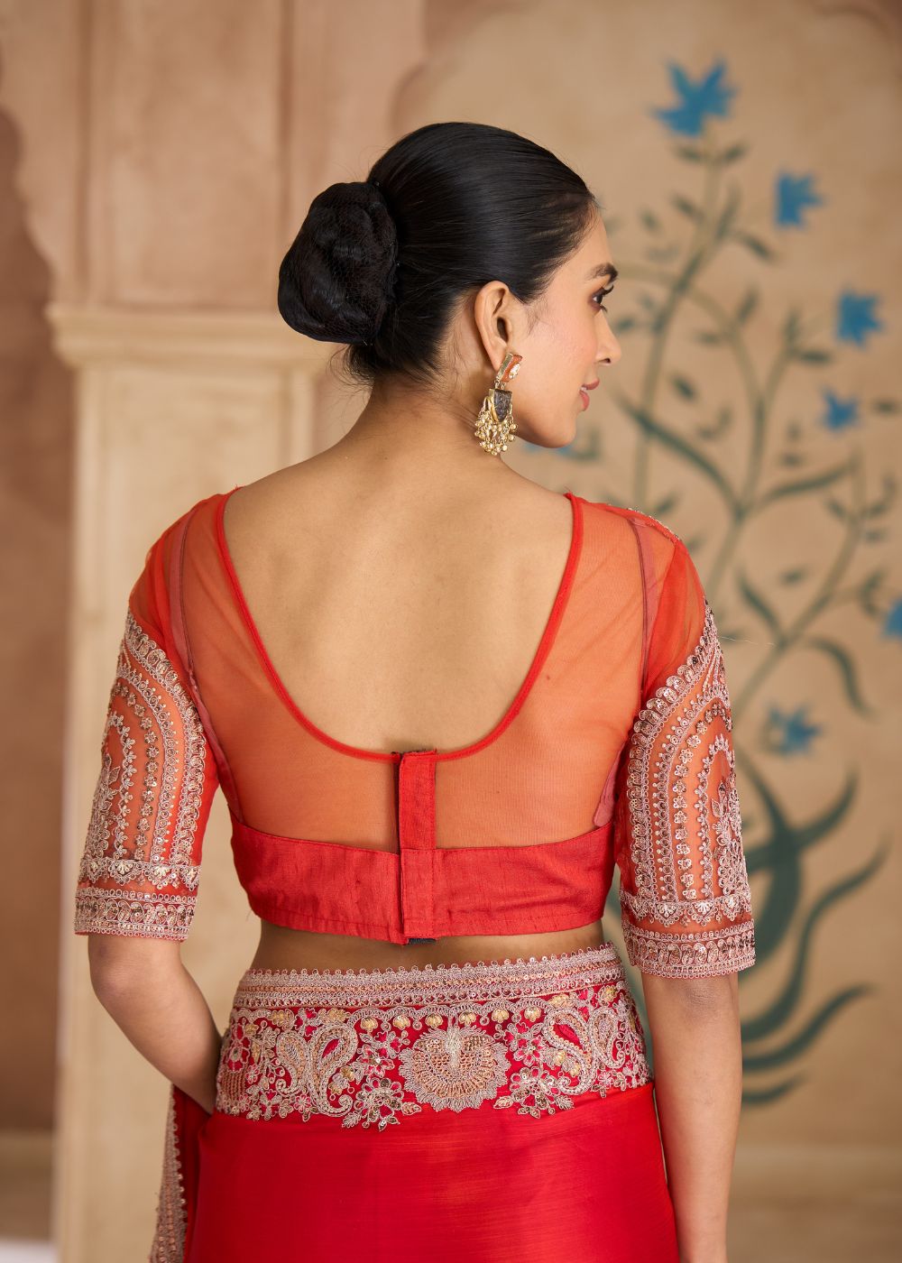 Majestic Shaded Satin Chiffon Saree with Banglori Work Blouse