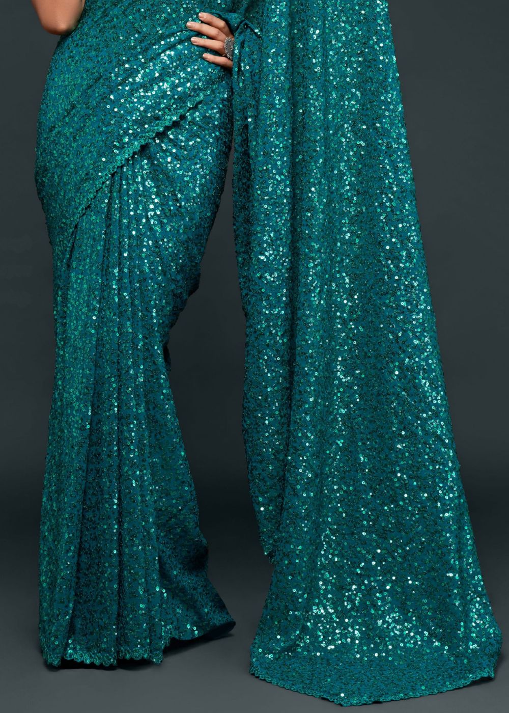 Teal Blue Sequin Designer Saree