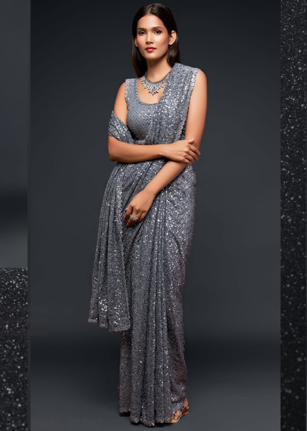 Slate Grey Party Wear Saree
