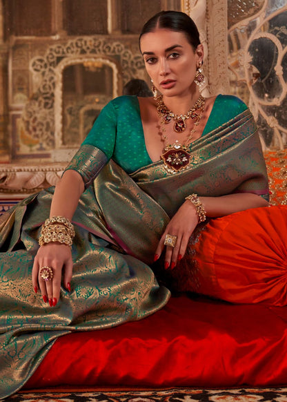 Bottle Green Handloom Silk Saree