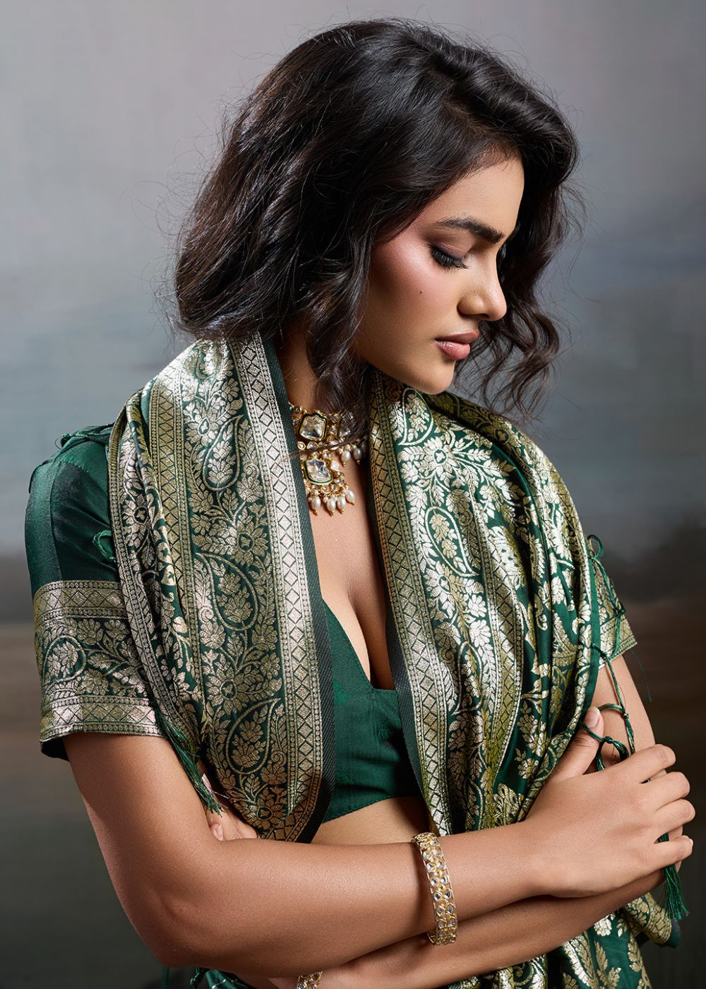Emerald Green Rajwada Silk Saree
