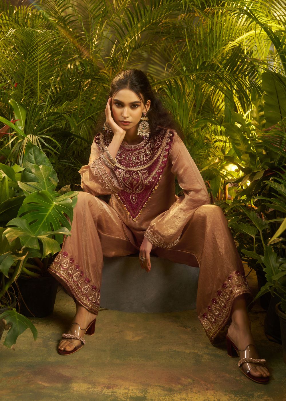 Mocha Luxe Velvet Detail Co-Ord Set