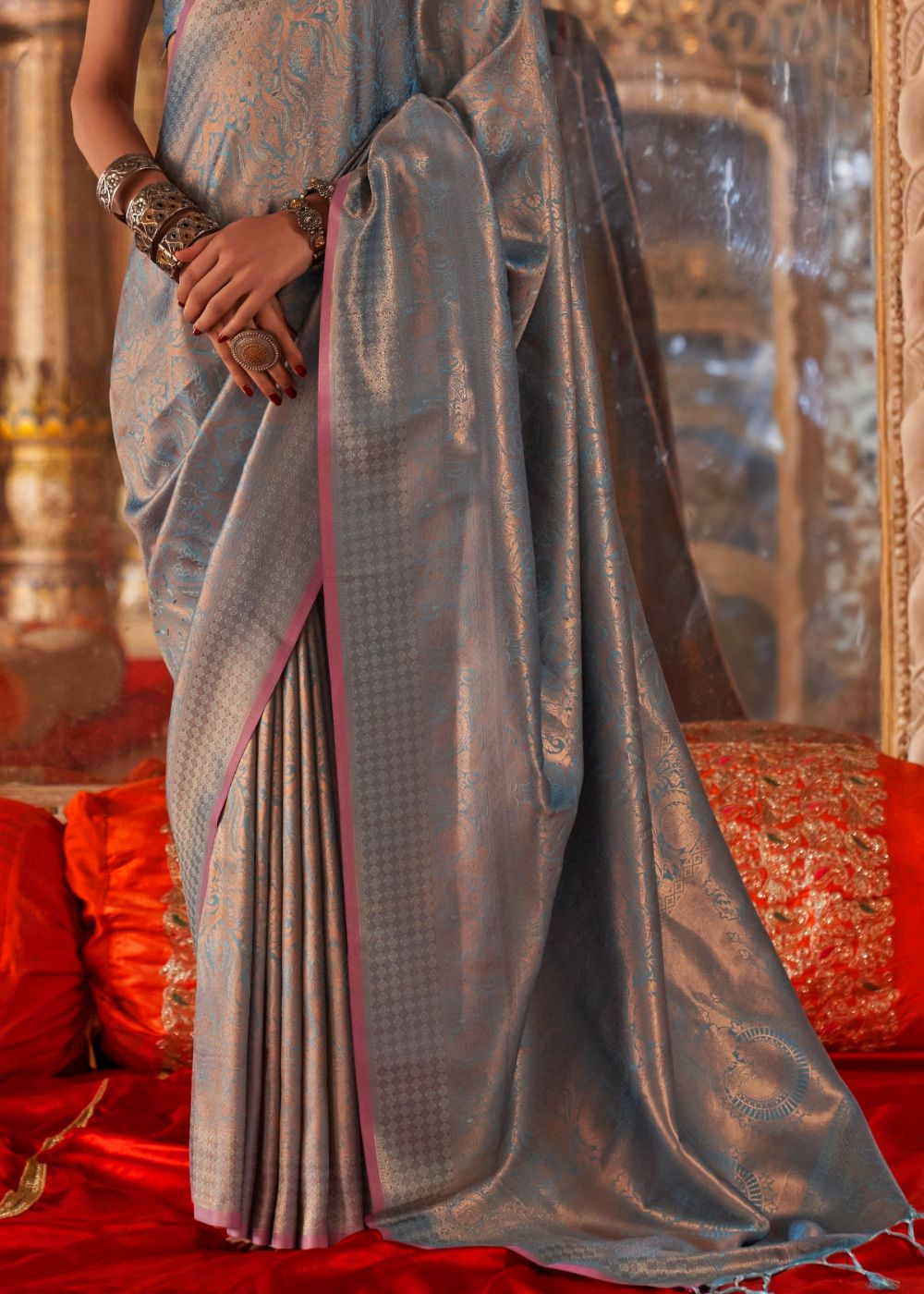 Slate Blue Handloom Silk Saree