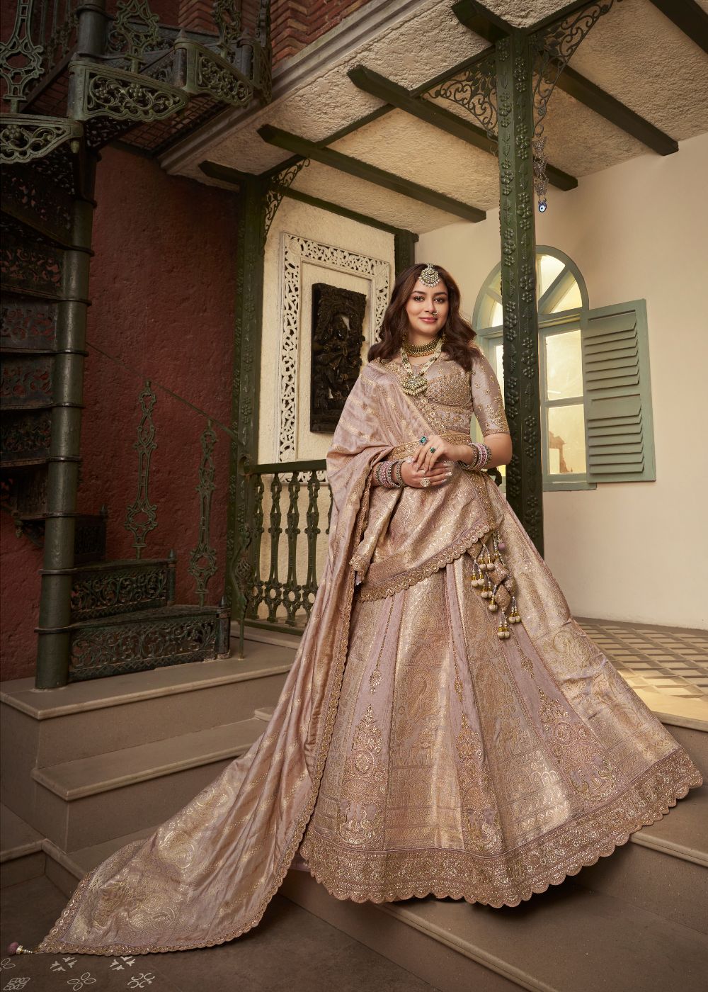 Rose Gold Banarasi Silk Lehenga