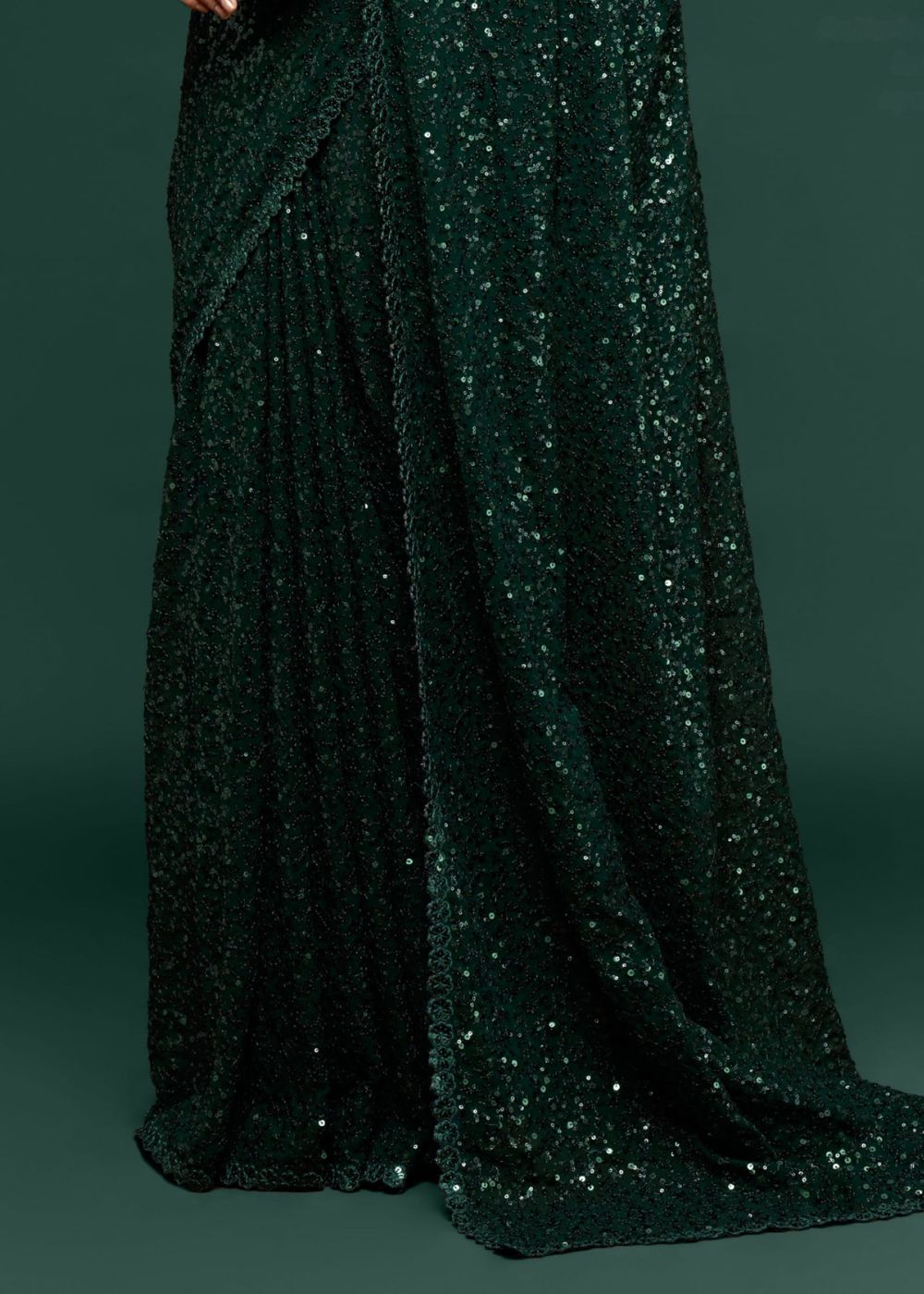 Deep Green Designer Sequin Saree