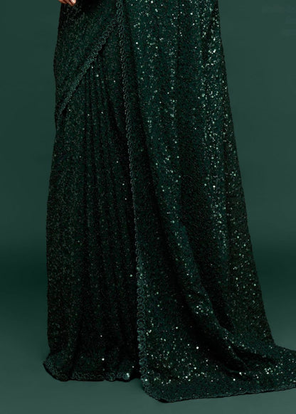 Deep Green Designer Sequin Saree