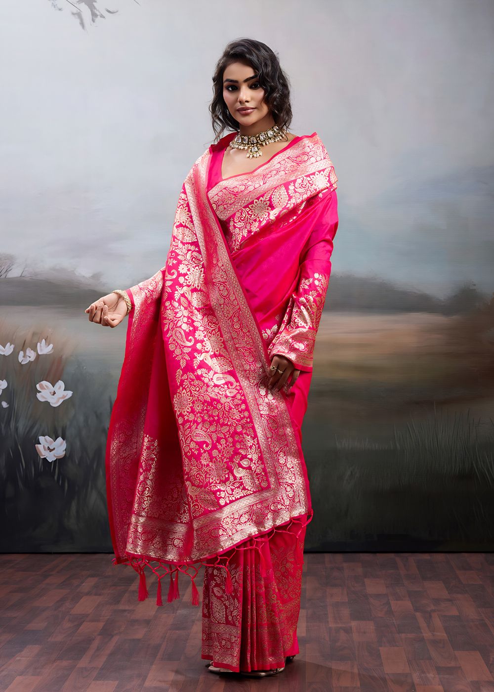 Rani Pink Designer Silk Saree