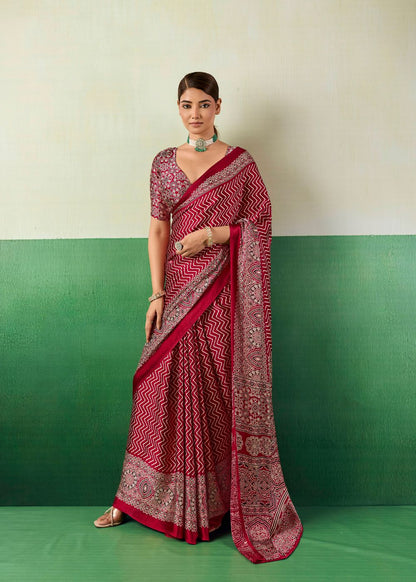 Ruby Pink Ajrakh Saree