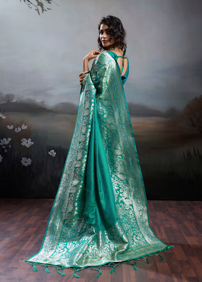 Turquoise Green Elegant Silk Saree