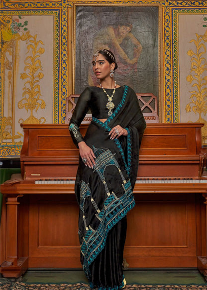 Classic Black Designer Embroidered Saree