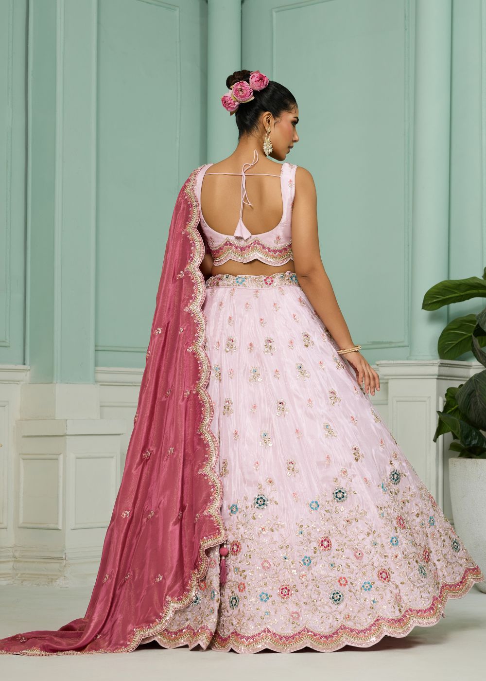 Baby Pink Tissue Silk Lehenga Set
