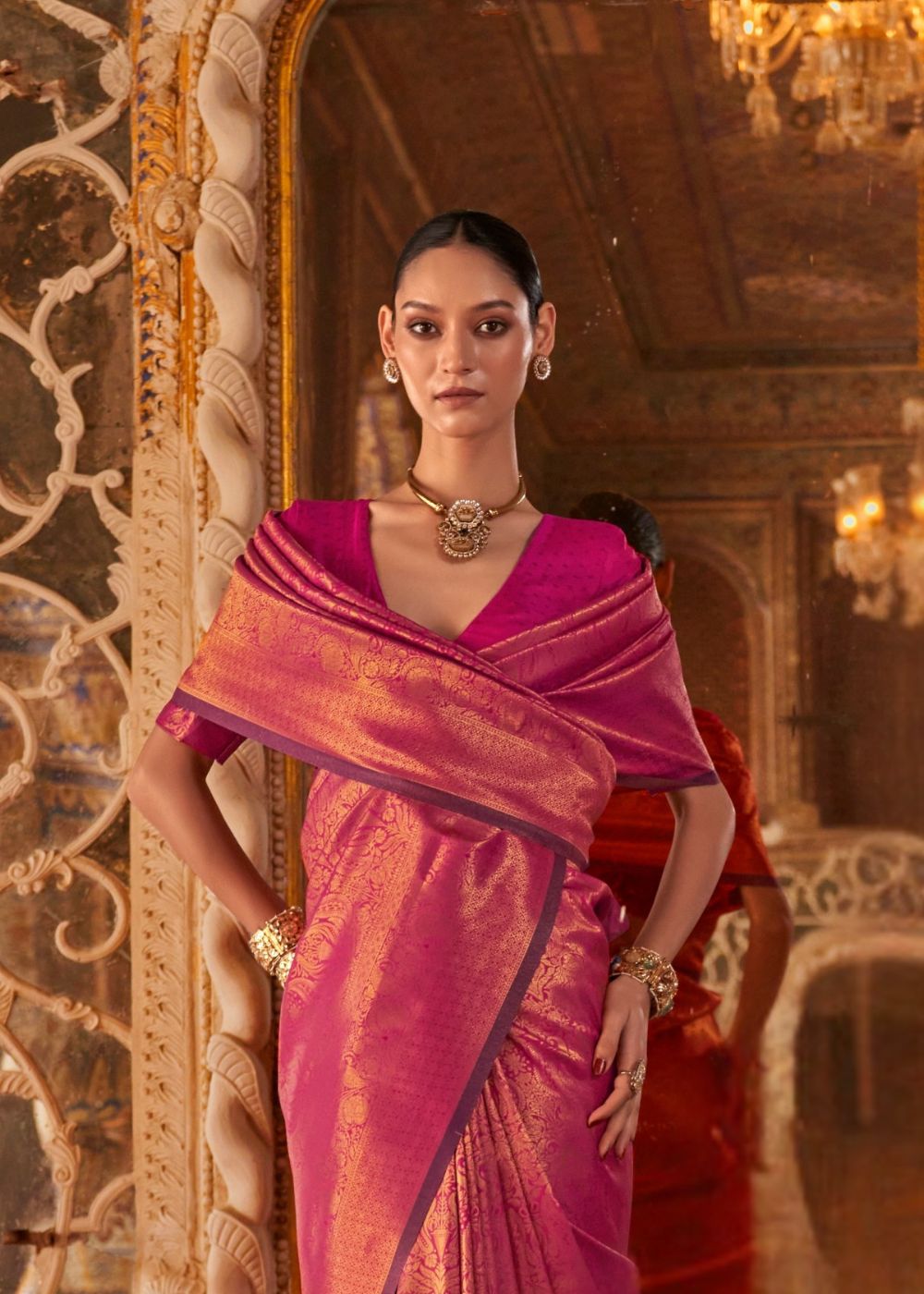 Rani Pink Handloom Silk Saree