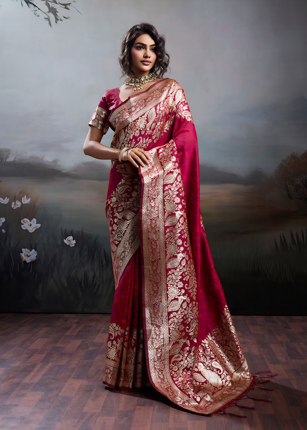 Crimson Red Festive Silk Saree