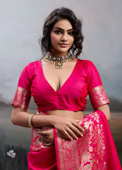Rani Pink Designer Silk Saree
