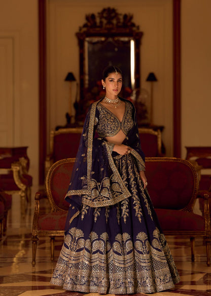 Royal Midnight Navy Blue Mirror Festive Lehenga Set