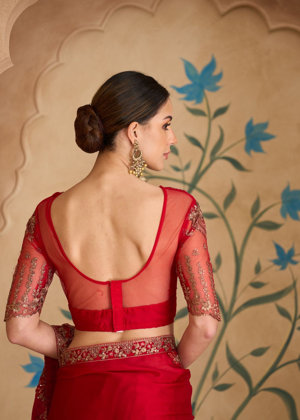 Sparkle Red Georgette Saree with Banglori Work Blouse