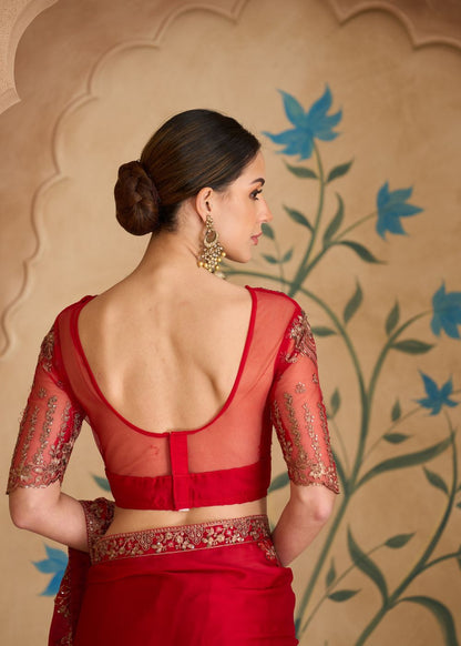 Sparkle Red Georgette Saree with Banglori Work Blouse