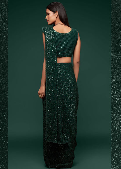 Deep Green Designer Sequin Saree