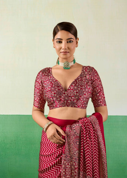 Ruby Pink Ajrakh Saree