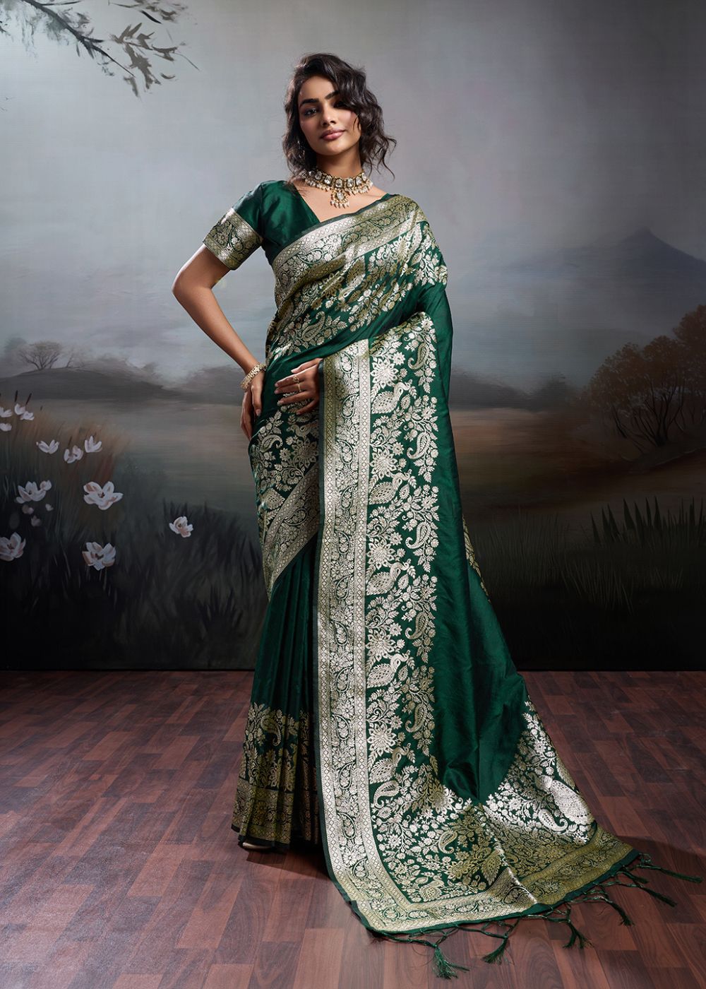Emerald Green Rajwada Silk Saree