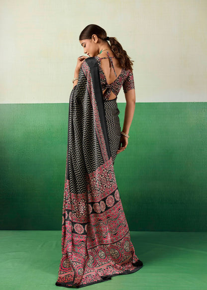 Midnight Ajrakh Elegance Saree