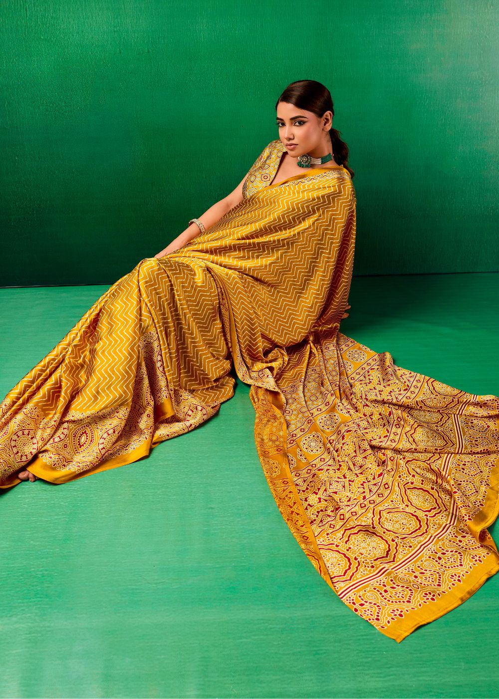Mustard Gold Ajrakh Saree