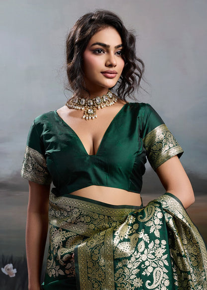 Emerald Green Rajwada Silk Saree