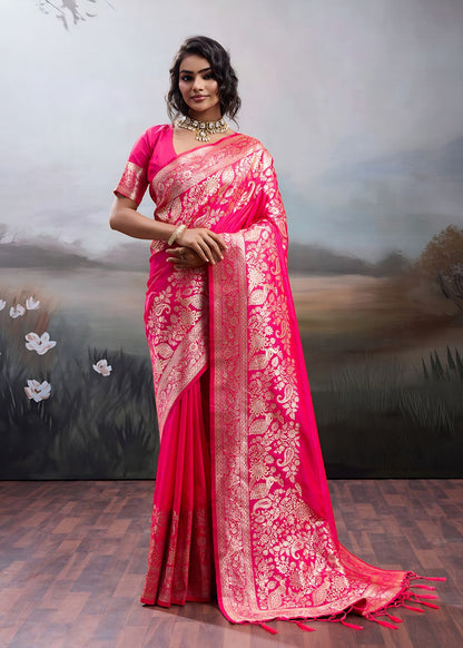 Rani Pink Designer Silk Saree
